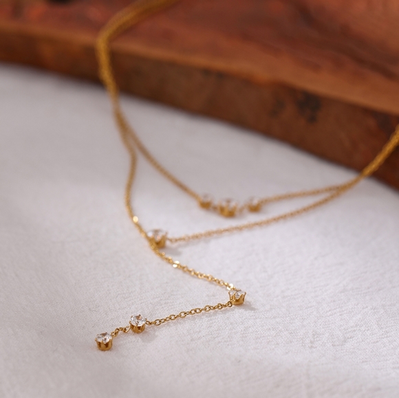 Exquisite Bling CZ Layered Long Necklace - Picture 2 of 8